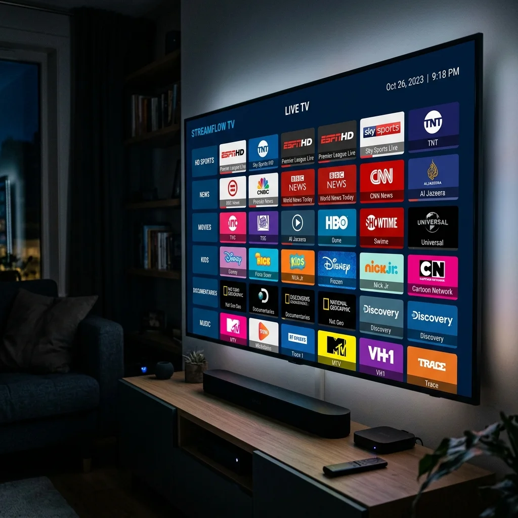 Lemo TV IPTV interface showing live TV channels with EPG guide on a smart TV